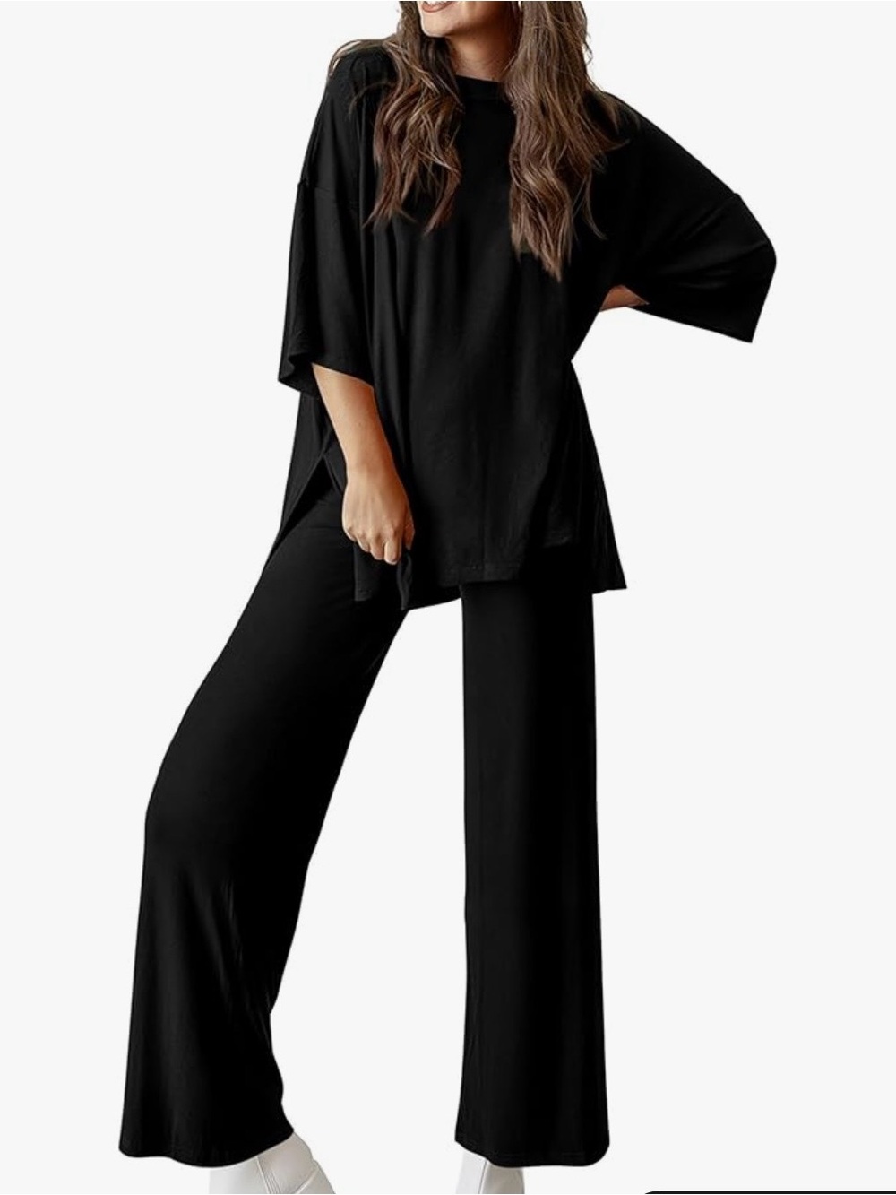Women's Black Wide-Leg Lounge Pants Set